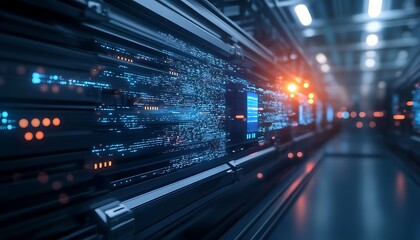 Aufkleber - A sleek, high-tech server room with glowing data flow, symbolizing advanced technology and digital connectivity.