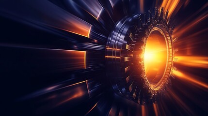 Poster - A futuristic visual of a glowing circular portal, radiating energy and light, set against a dynamic backdrop of dark and illuminated lines.