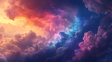 Canvas Print - A vibrant cosmic scene filled with colorful clouds and ethereal light, evoking a sense of wonder and exploration.