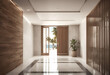 © wafi - illustration decor style light antechamber tile wall wood lamp nobody white basket carpet wooden indoor louvered tiled view house entry design corridor stone room