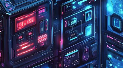 Poster - A futuristic, neon-lit interface showcasing advanced technology and digital elements.