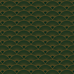 Abstract green art deco seamless background. Japanese art deco floral waves pattern vector.
