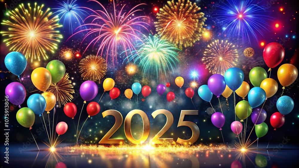 Vibrant 2025 Happy New Year Celebration Design with Colorful Fireworks ...