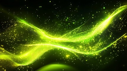 Canvas Print - A vibrant abstract design with flowing green waves and sparkling particles, evoking a sense of energy and motion.