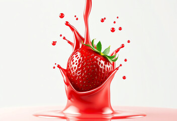 fresh delicious strawberry fruit splashing red juicy liquid with leaves border for flyer