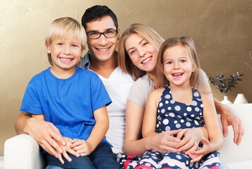 Wall Mural - Smile young family have fun together.