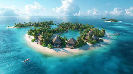 maldives. aerial view of the beautiful tropical island. luxury resort and hotel on the sea backgroun