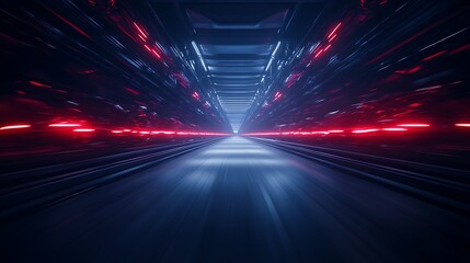 Leinwandbilder - A futuristic corridor with vibrant red and blue lights creating a sense of motion and depth, suggesting sci-fi themes.