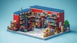 © AFFANYUDA - A miniature toy warehouse with a forklift and shelves of tools and equipment.