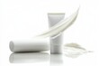 © thewarit - A white cream tube is placed on a white background.