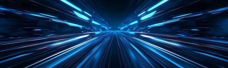 Leinwandbilder - A dynamic blue tunnel of light, conveying a sense of speed and motion with luminous lines stretching into the distance.