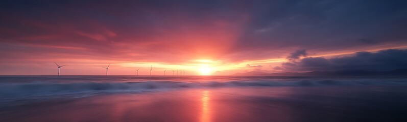 Aufkleber - A stunning sunset over the ocean, with vibrant colors reflecting on the water's surface and clouds scattered in the sky.