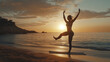 © Tahsin - Sunset yoga practice on the beach with tranquil waves and a serene atmosphere