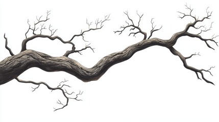 organic beauty: stylized tree branch with textured bark isolated on blank background