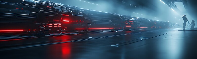 Poster - A futuristic scene featuring neon lights, an illuminated environment, and a shadowy figure against a sleek backdrop, evoking a sense of mystery and technology.