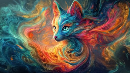 Abstract Artistic Portrait of a Cat Emerging from Swirling Colors