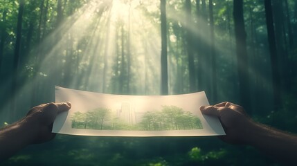 Poster - A hands-on nature illustration, showcasing a vibrant greenery sketch in a sunlit forest, symbolizing creativity and connection with nature.