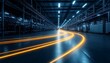 © AhmadTriwahyuutomo - A modern warehouse interior with illuminated pathways created by light trails, conveying a sense of motion and technology.