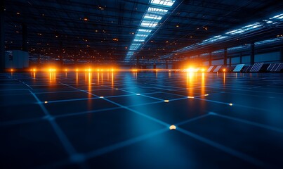 Poster - A futuristic digital landscape with glowing lines and an illuminated horizon, creating a sci-fi atmosphere.