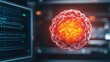 © MP-AI - A vibrant, digital representation of a virus or cell, glowing against a technological backdrop, highlighting themes of science and biology.