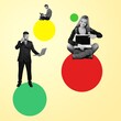 © BillionPhotos.com - Collage picture of cheerful people on colored circles studying