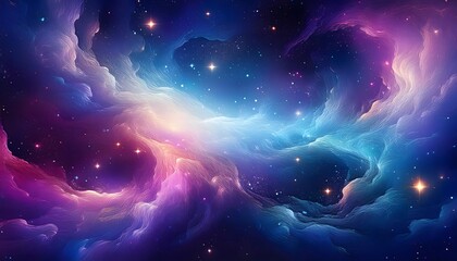 Wall Mural - vast galaxy background with swirling, vibrant nebulae in shades of deep blue, purple