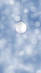 Wall Mural - bright blue blurred winter bokeh with swinging white bauble loop snowfall vertical background.
