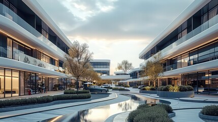 Poster - Shopping center with residential apartments, featuring modern design.