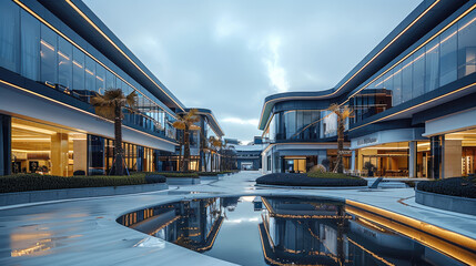 Poster - Shopping center with residential apartments, featuring modern design.