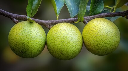 Wall Mural - Three Green Jujubes on a Branch