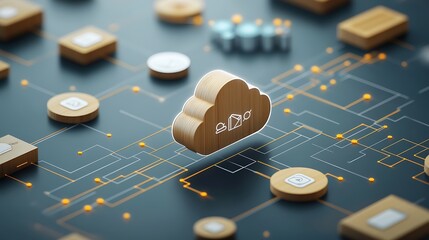 Simple flowchart with icons representing, Cloud 3d icon