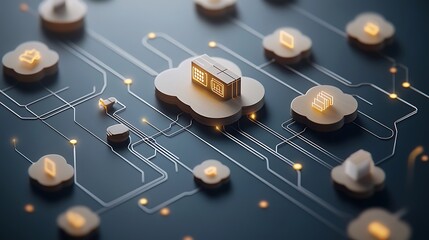 Simple flowchart with icons representing, Cloud 3d icon