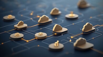 Simple flowchart with icons representing, Cloud 3d icon