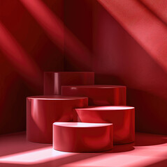 Leinwandbilder - 4 red podium. light falls on the podiums. 3D style.