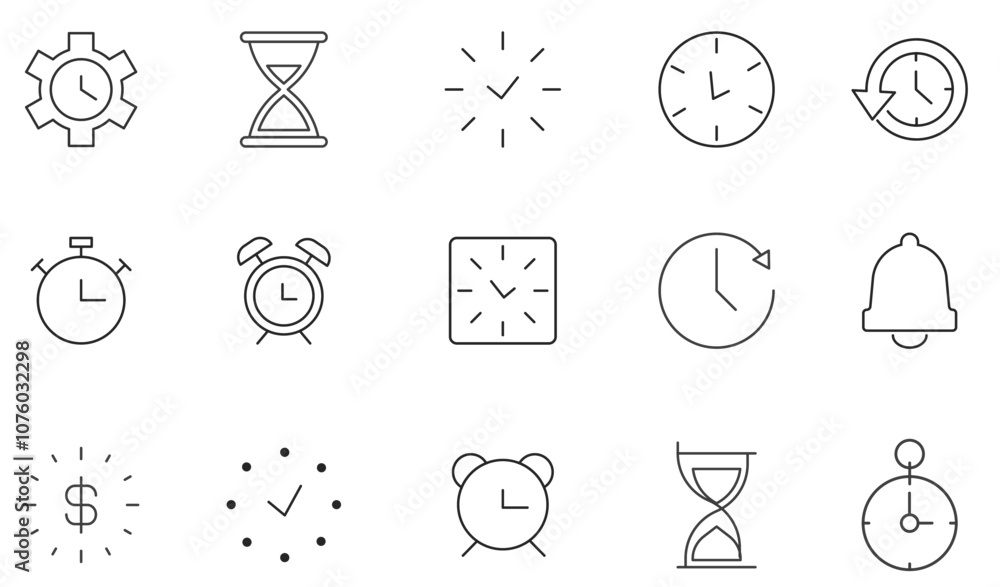 Time Ruler Icon Time and clock line icons set. Calendar, timer, watch, speed, date and ...