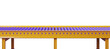 © ImageFlow - Yellow and purple conveyor belt isolated on a white background, showcasing industrial design. Concept of manufacturing. 3D Rendering