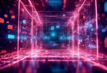Wall Mural - motion idea wave cyber line grid element network representation grow information created background 