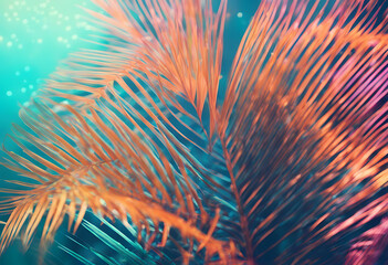 Wall Mural - art nature night shape illustration fronds colourful flower plants fluorescent tropical triangle tree festival neon pink colours created stylized bright floral bar geometric design party pattern