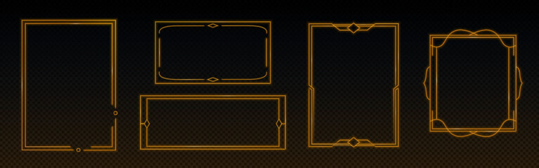 Wall Mural - neon orange vintage style frames set isolated on transparent background. vector realistic illustrati