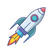 © PixelArtBox - Colorful rocket icon launching with flames, Vector illustration of a rocket launching with a fiery trail, symbolizing space exploration, startups, and innovation.