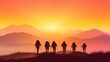 © starush - Hikers silhouetted against a vibrant sunrise over rolling mountains, AI