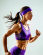 © zxappii - Powerful Runner: Athletic woman in purple sportswear running with determination.  Dynamic pose, strong muscles, healthy lifestyle.