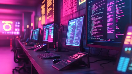 side view of a tester running code on various devices, each displaying a different ui version, large