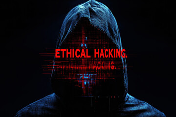 Wall Mural - ethical hacking concept with faceless hooded male person. computer security concept