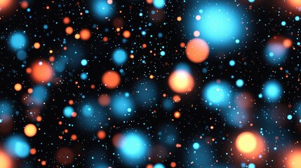 Vibrant blue and orange bokeh lights on a black background