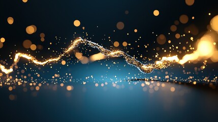 Wall Mural - a stream of golden particles shooting across a black background, leaving a trail of light and moveme