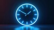 © Din Nasahrudin - A futuristic digital clock light effect. A glowing silhouette of a clock representing time. Background laser blue neon clock vector illustration
