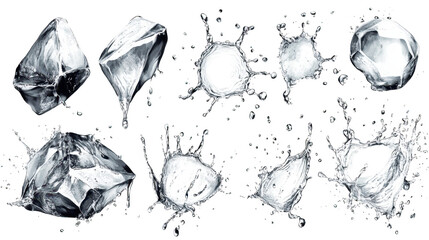 Wall Mural - ice cubes splashing refreshingly in crystal clear water, cool and invigorating summer drink