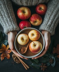 Canvas Print - Cozy Autumn Apple Cider Day A Rustic Flat Lay Perfect for Thanksgiving and Harvest Festival