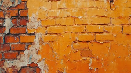 Sticker - Complex texture of an orange brick wall creates a distinctive backdrop, offering ample photo style copy space to highlight creative designs or concepts in orange hues.